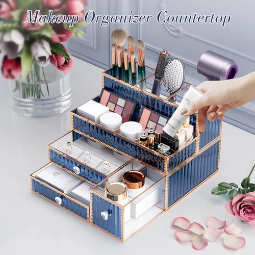Youdepot Blue Tempered Glass Makeup Organizer - Image 4