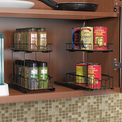 Simple Houseware 2-Tier Spice Rack Slide Out Wire Basket Drawer - Image 4