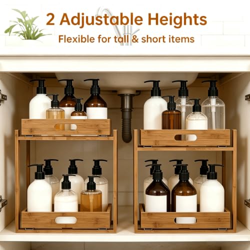 Bamboo Under Bathroom Sink Organizer - 2-Tier Pull O | All Products - Image 4