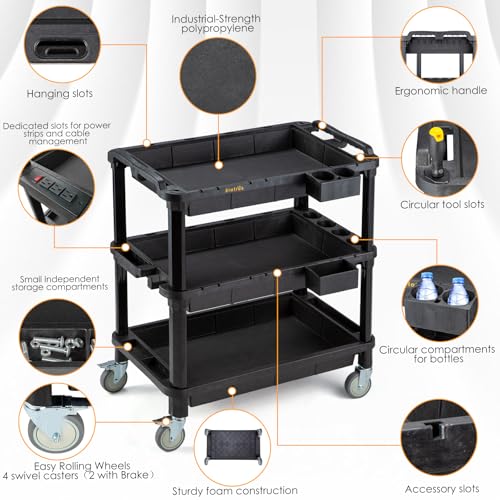 ELAFROS 3-Shelf Heavy Duty Rolling Utility Cart, 32.4 x 18.3 in - Image 4