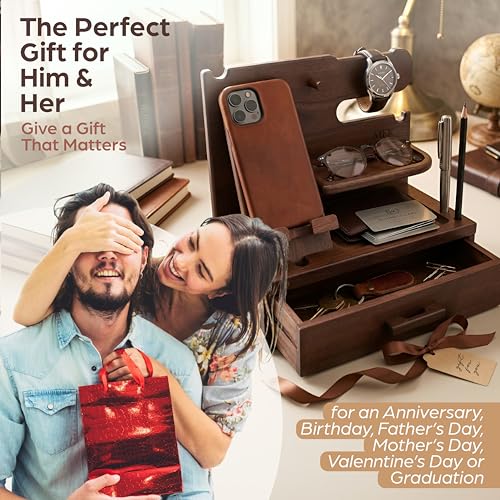 Bourbon Brown Wood Nightstand Organizer Docking Station Key - Image 6