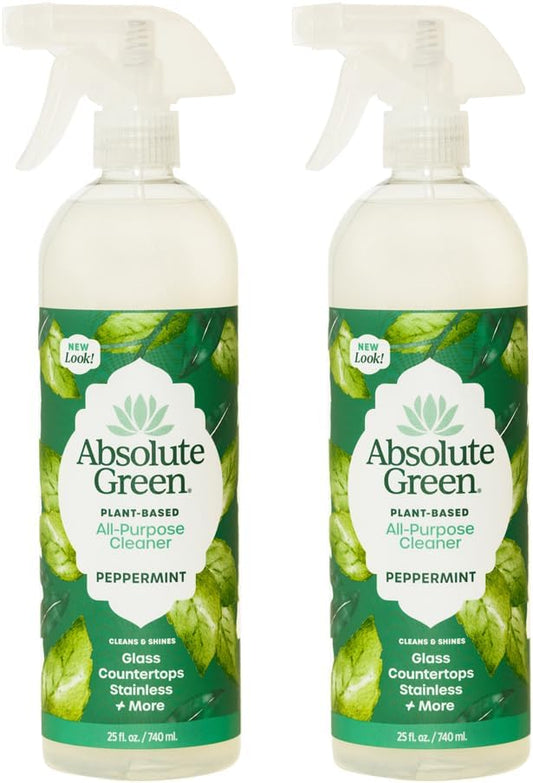 Absolute Green All Purpose Cleaner Spray, Non-Toxic, Kitchen, Bath, Countertop, Stainless, Safe around Kids + Pets, Natural Peppermint Scent, 25 oz (2 Pack)