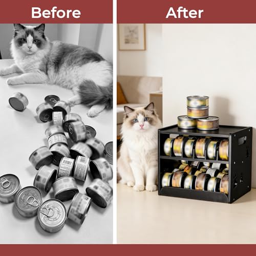 JALZ JALZ Bamboo Cat Food Can Dispenser 2-Tier Gravity Pet - Image 6