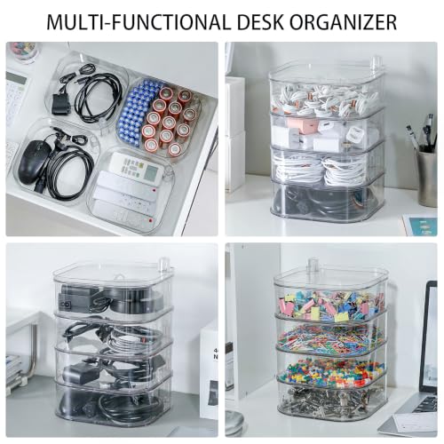 Large Charger Cable Storage Box with Lid, 4-Tiers, Clear - Image 7