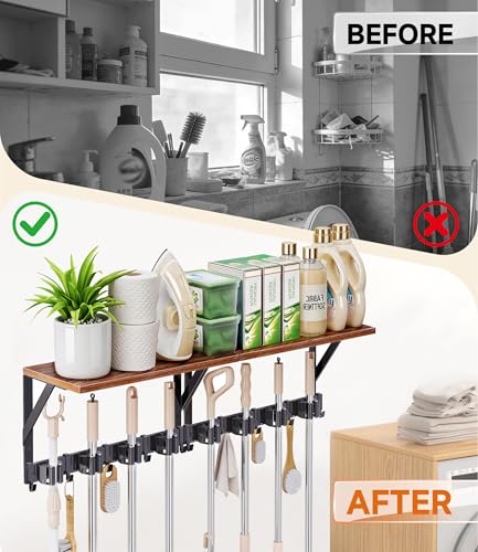 2Pack Broom Holder with Organizer Shelf 8 Broom Slots 10 - Image 4