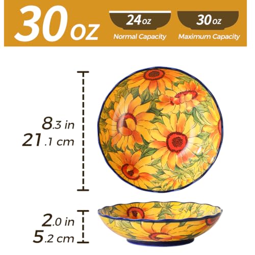 30 Oz Pasta Bowls Set of 4, 8.3 Inch Assorted Floral Ceramic - Image 4
