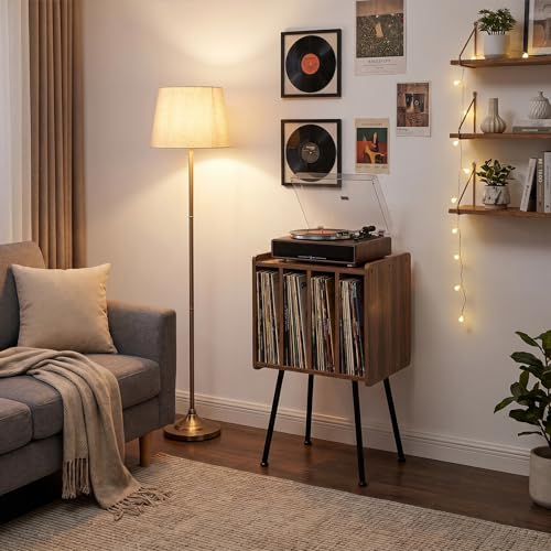 Record Player Stand with 4 Cabinets, Walnut - Image 3
