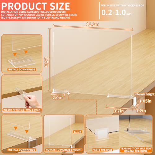 Yieach Adjustable Height Clear Shelf Dividers,6 Pack Acrylic - Image 4