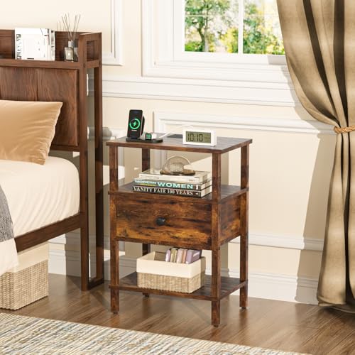 Lerliuo Nightstand with Charging Station and USB Ports, 3-Tier - Image 8