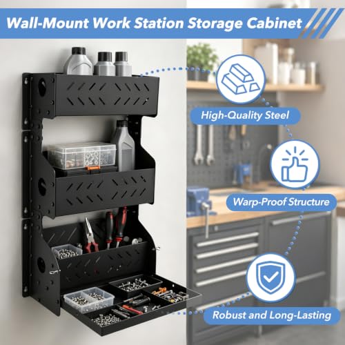 3-Tier Wall-Mounted Storage Cabinet with Flip-Down Work - Image 5