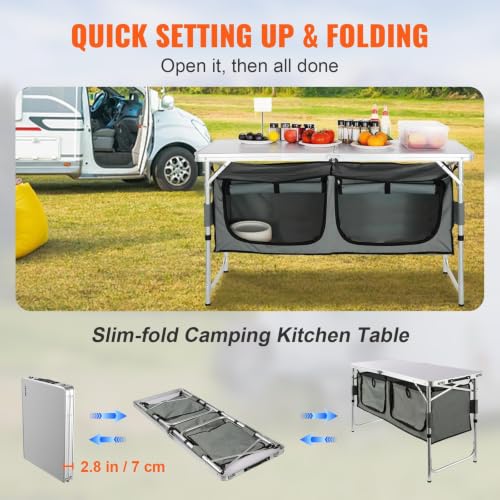 VEVOR Camping Kitchen Table, 3 Adjustable Height Aluminum - Image 6