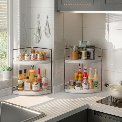 2-Tier Bathroom Corner Organizer Shelf, Wood & Metal Countertop - Image 7