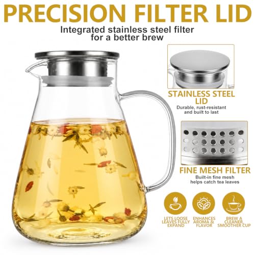 54OZ/1600ML One-Touch Glass Teapot Stovetop with Stainless Steel - Image 4