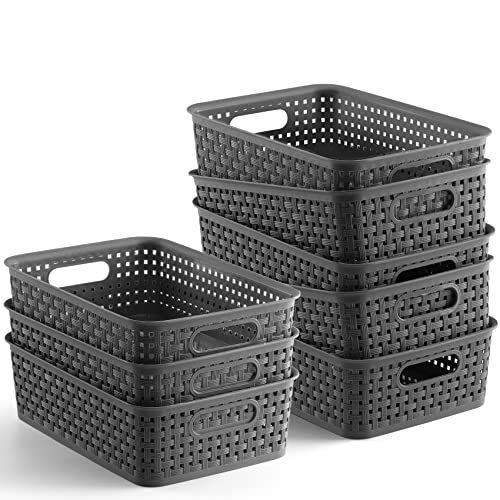 NETANY Plastic Storage Baskets - 8 Pack, Gray - Image 2