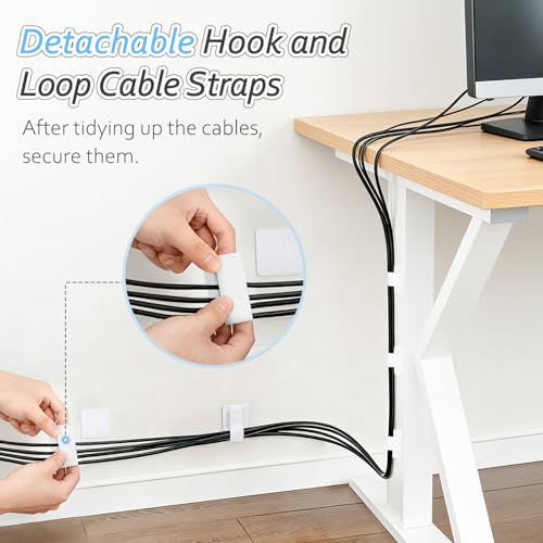 Cable Management Under Desk Detachable Cable Straps, White - Image 7