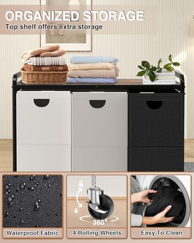 Laundry Sorter 3 Section,Laundry Basket with Wheels - Image 5