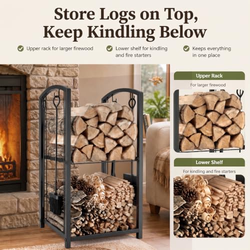 Firewood Rack Indoor Outdoor,2-Tier Firewood Holder with 4 - Image 4