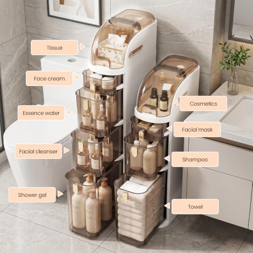 BGYMF 3-Tier Slim Bathroom Storage Cabinet with Drawers,Movable - Image 4