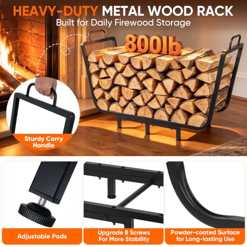 35” Firewood Rack Outdoor with Cover & Hooks, Heavy Duty - Image 7