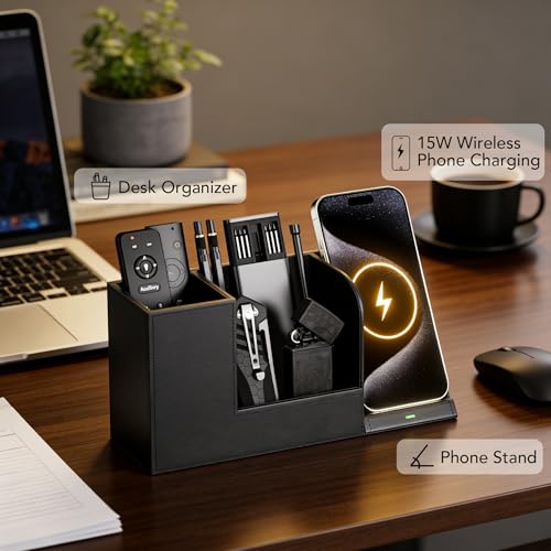 GORESE Desk Organizer with Charging Station, PU Leather Desktop - Image 3