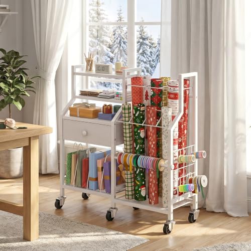 HOOBRO Wrapping Paper Storage Cart, Rolling Gift Wrap - Image 3