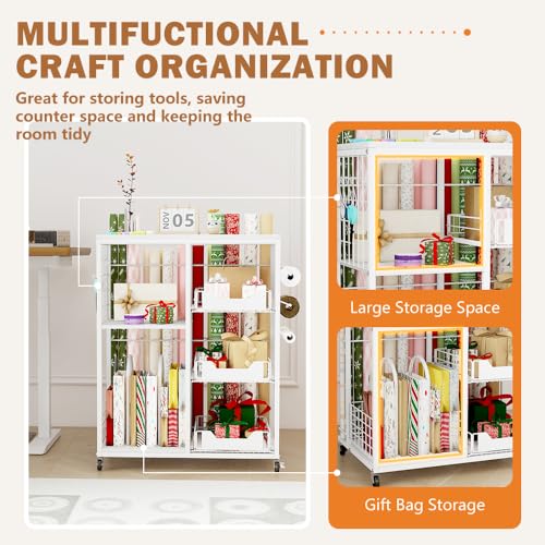 Wrapping Paper Organizer Storage with Wheels, Rolling Gift - Image 6