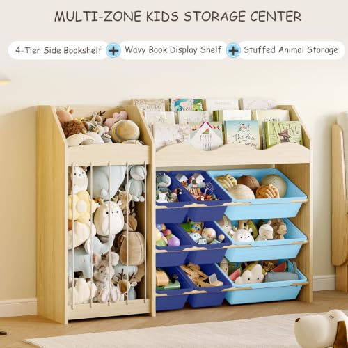 Kids Toy Organizer, Scalloped Shelf, Plush Holder, 12 Blue Bins - Image 4