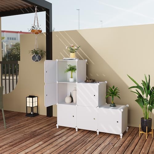 6Cube Storage Organizer Modular Stackable with Doors White - Image 3