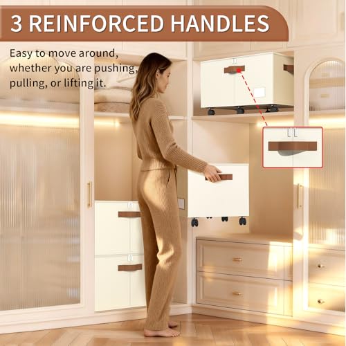 Foyego Shoe Organizer for Closet, Shoe Storage with Wheels, Beige - Image 7