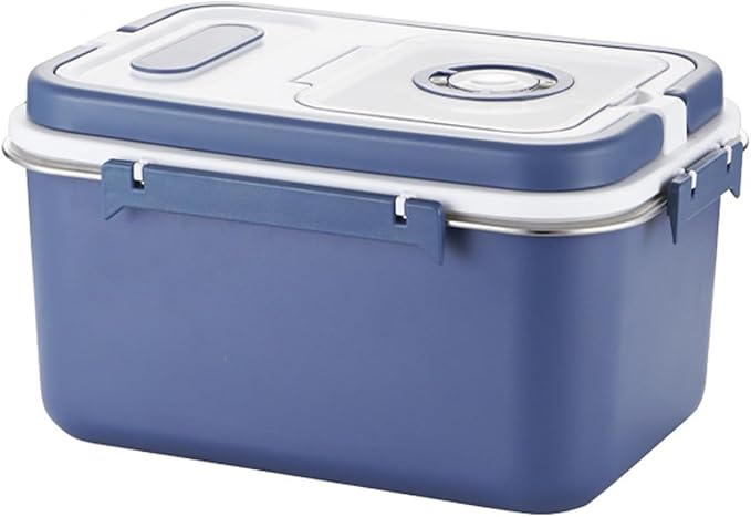 PENCK 20lbs Rice Storage Container Stainless Steel, 10L Airtight Flour Cereal Dispenser with Measuring Cup Portable Food Storage Box for Kitchen Pantry Countertop Blue