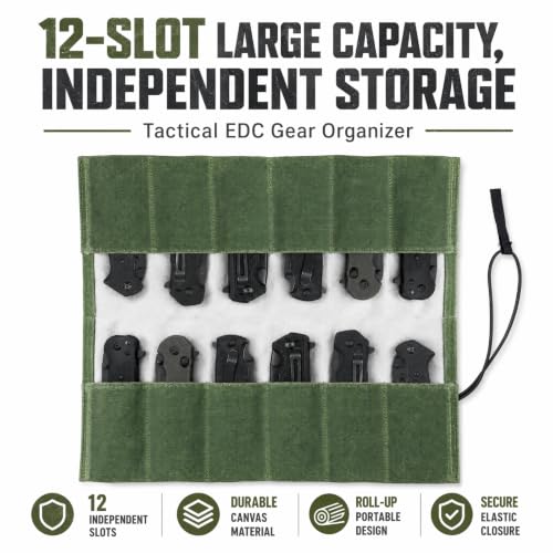 Pocket Knife Roll Display Case,12-Slot Canvas Knife Cases - Image 3
