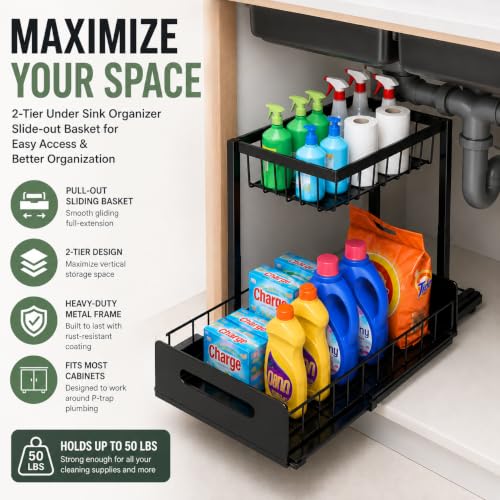 Under Sink Organizer, 2-Tier Pull-Out Kitchen Bathro | All Products - Image 6