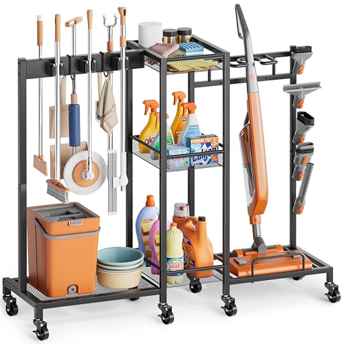 Broom Holder with Cleaning Supplies Organizer, Broom Closet - Image 2