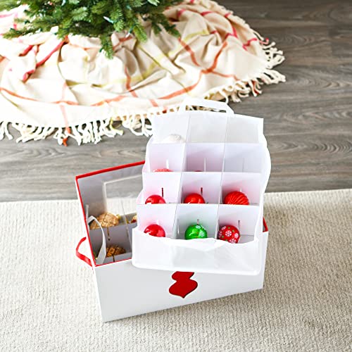 Household Essentials Ornament Storage Chest with 24 Pockets, Red - Image 6