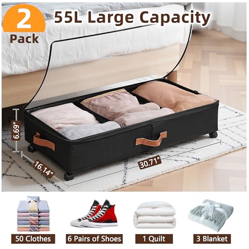 VECELO Under Bed Storage with Wheels, 2 Pack Fully | Home Organization - Image 3