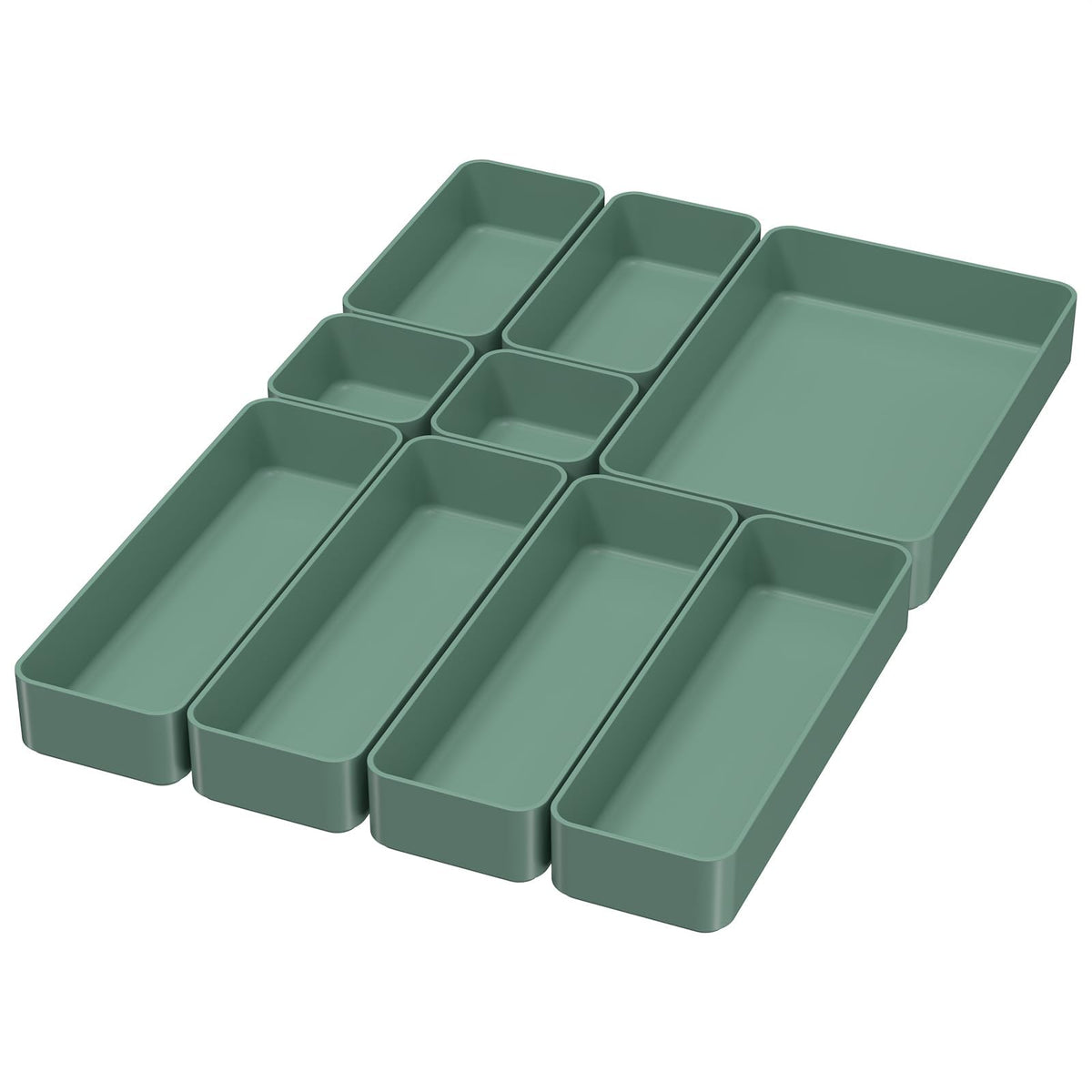CHANCETSUI 9 Pcs Stackable Drawer Organizer Trays Set, Green - Image 1