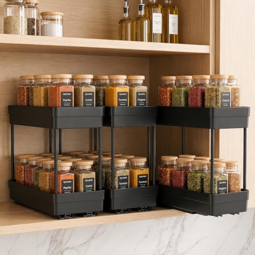 Pull Out Spice Rack, 3 Pack 2-Tier Cabinet Organizer, Black - Image 2