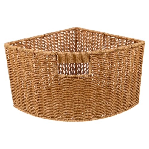 Woven Triangle Corner Storage Basket with Handles Shelf Laundry - Image 2