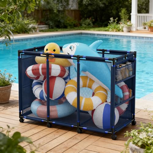 Extra Large Pool Storage Bin, Metal Rolling Float Swimming - Image 3