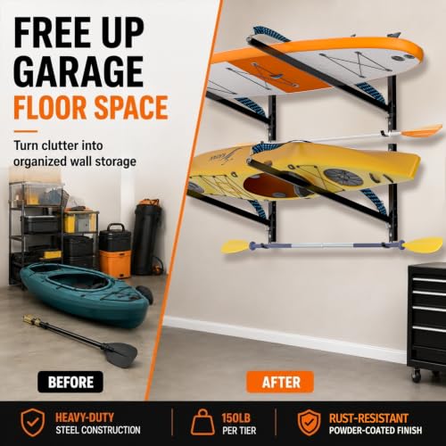 Kayak Wall Storage Rack, 4-Pack L-Frame Holder, Black - Image 4