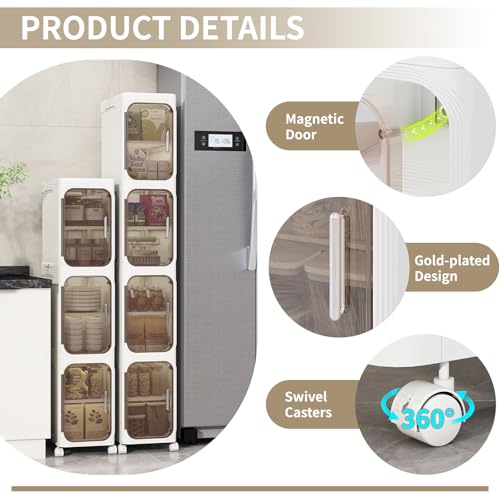 4 Tier Slim Bathroom Storage Cabinet, Foldable and Movable, White - Image 6