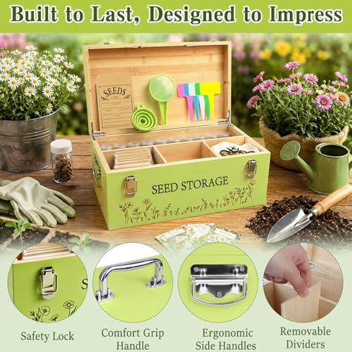 Fayoo Wooden Seed Storage Organizer Box with 40 Seed Vials - Image 5