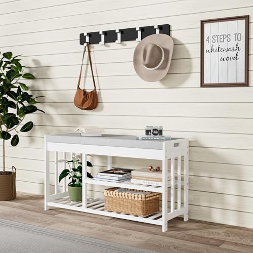 Bamboo Shoe Storage Bench with Cushioned Seat 3-Tier - Image 5