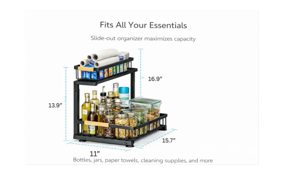 Lumela Under Sink Organizer, 2-Tier Slide-Out Cabinet Organizer - Image 3