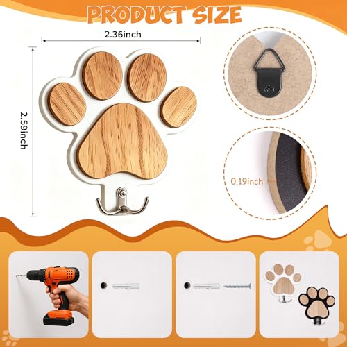 2PC 3D Wooden Dog Paw Leash Holder for Wall, Set of 2 - Image 3