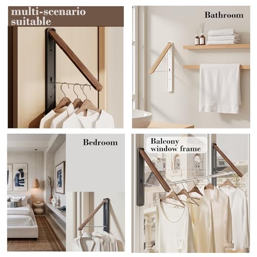 Wall-Mounted Retractable Clothes Drying Rack(Walnut, 2 Pack) - Image 6
