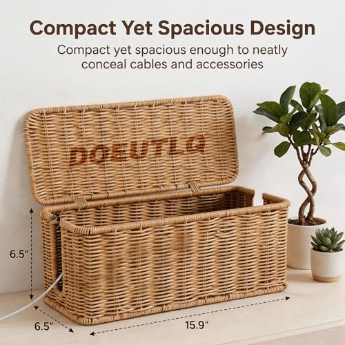 Cord Organizer Woven Cable Management Storage Box with Lid - Image 3