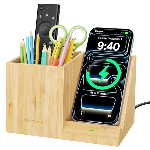 Bamboo Pen Holder for Desk with Wireless Charger, De | All Products - Image 2
