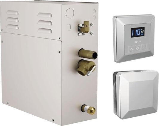 Delta Faucet SimpleSteam 4kW Steam System Kit Chrome, Includes 4kW Steam System Generator, Square Digital System Control, Square Steam Head, Lumicoat Chrome 5P-EST04-PR