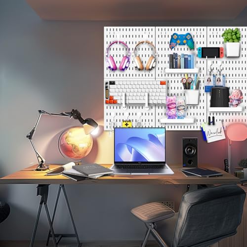 White Pegboard Kit Wall Organizer Panels with Bins Hooks Shelves - Image 7